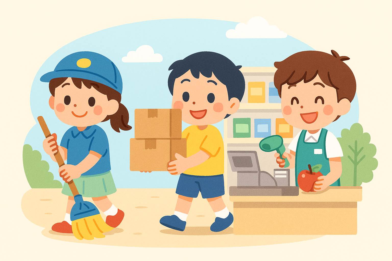 子どもたちの仕事体験イラスト