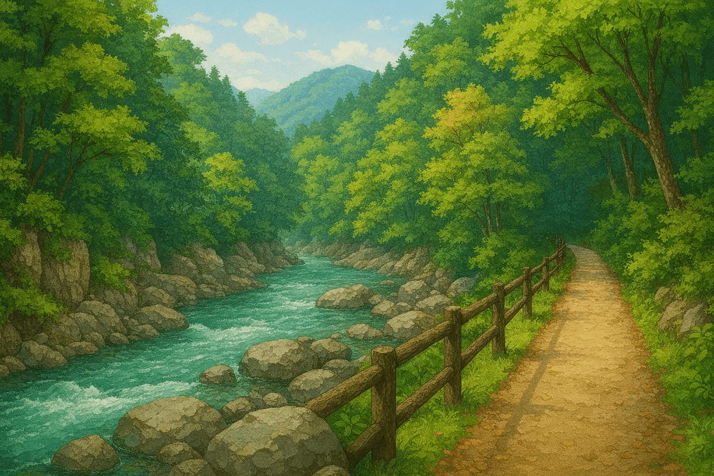 湯瀬渓谷のイラスト
