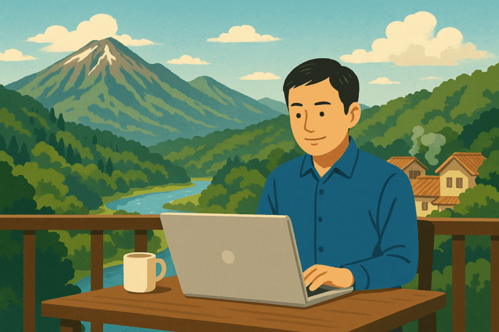 かづのでワーケーションのイラスト